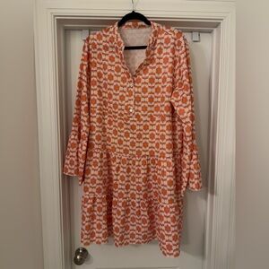Floral Patterned Orange and Pink Dress